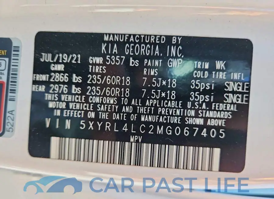 5XYRL4LC2MG067405# 13