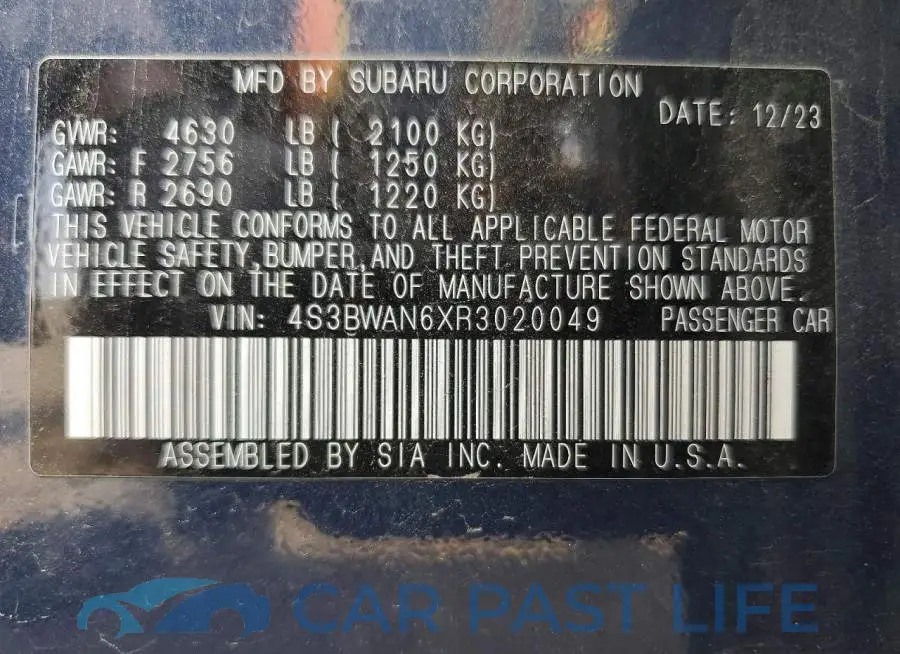 4S3BWAN6XR3020049# 12