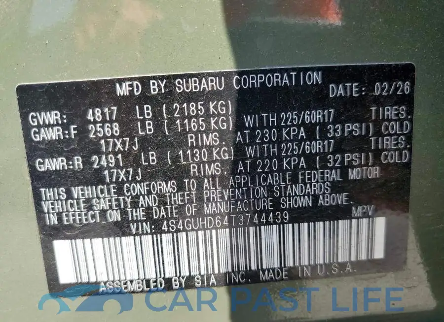 4S4GUHD64T3744439# 12