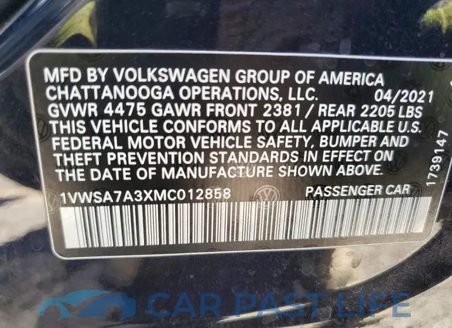 1VWSA7A3XMC012858# 12