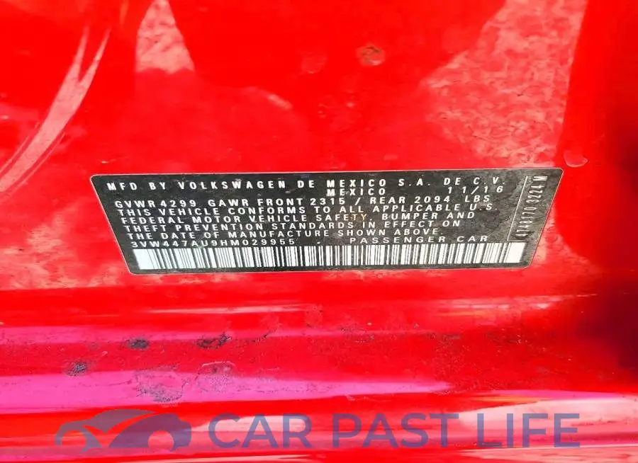 3VW447AU9HM029955# 12