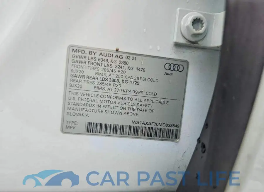 WA1AXAF70MD033549# 13