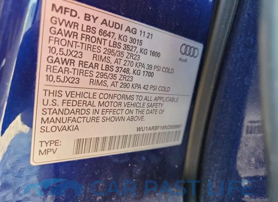 WU1ARBF16ND009987# 12