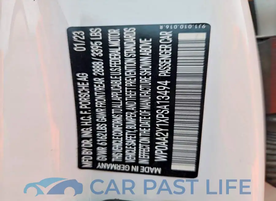 WP0AA2Y1XPSA13494# 12