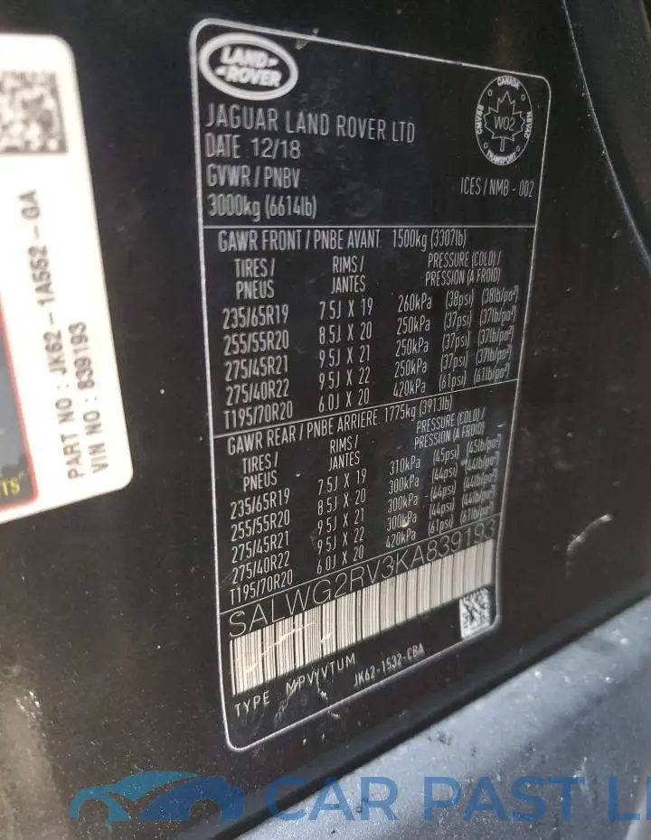 SALWG2RV3KA839193# 13