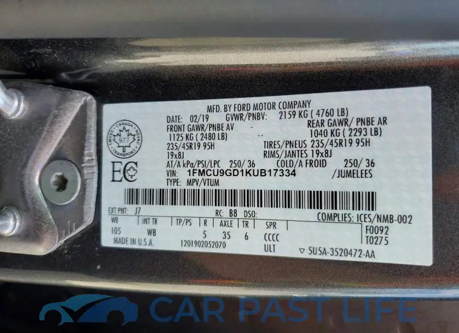 1FMCU9GD1KUB17334# 13