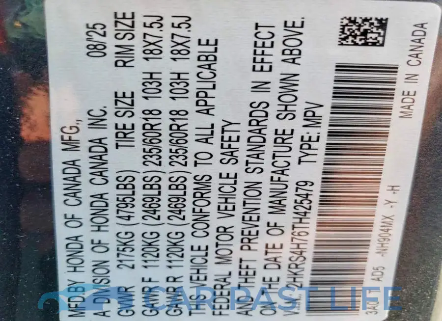 2HKRS4H76TH425479# 12
