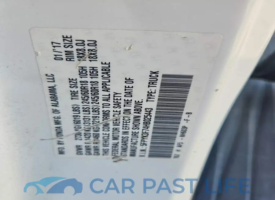 5FPYK3F74HB025443# 12