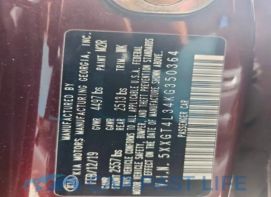 5XXGT4L34KG350364# 12