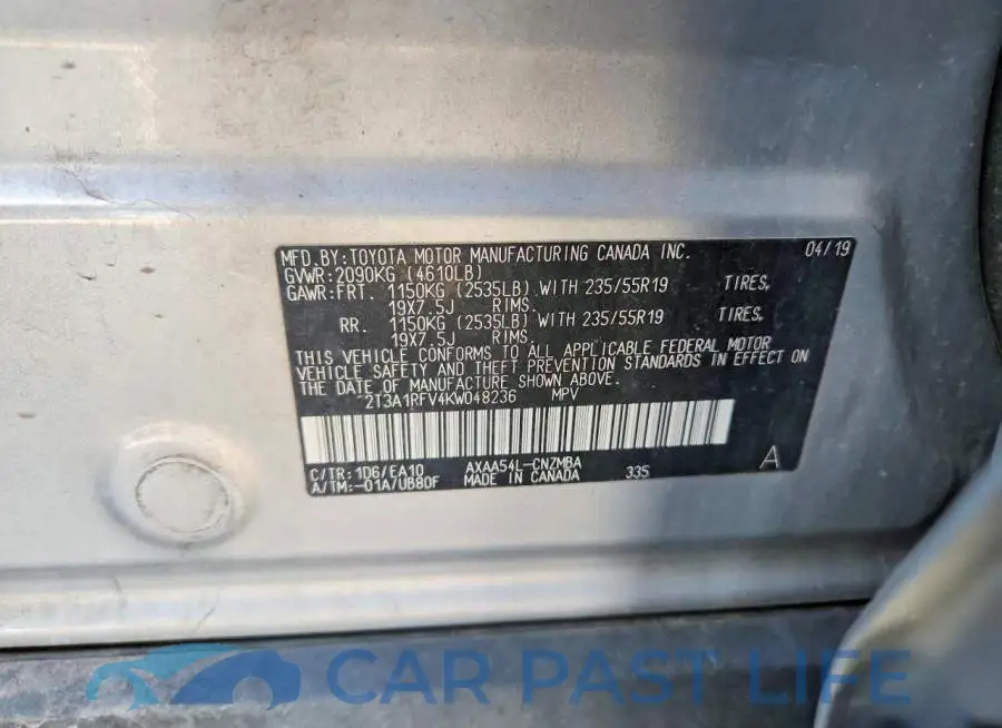 2T3A1RFV4KW048236# 12