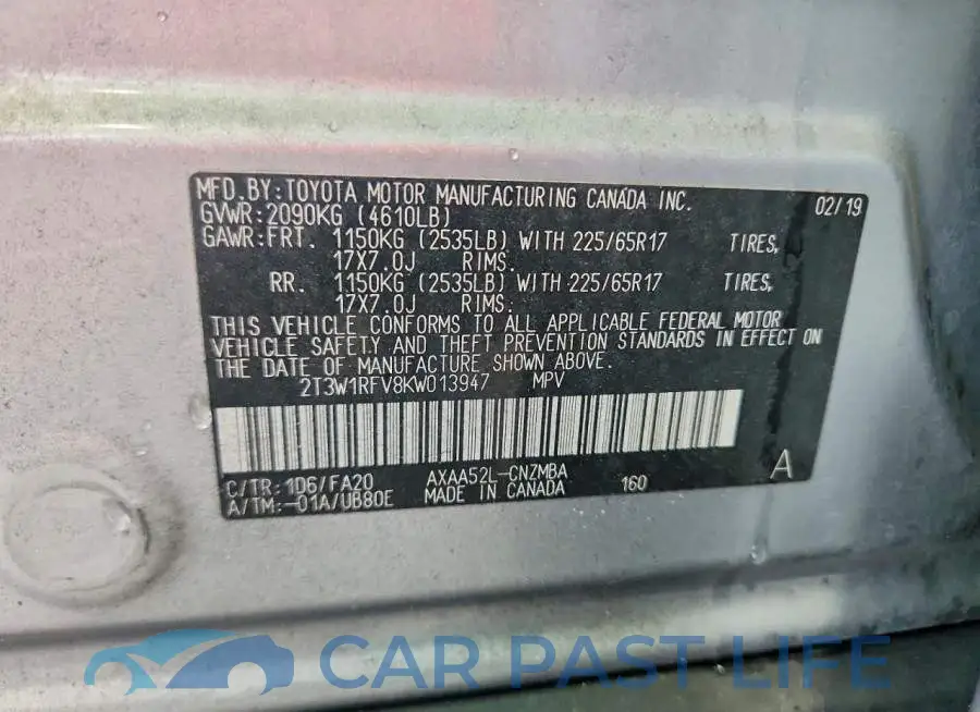 2T3W1RFV8KW013947# 13