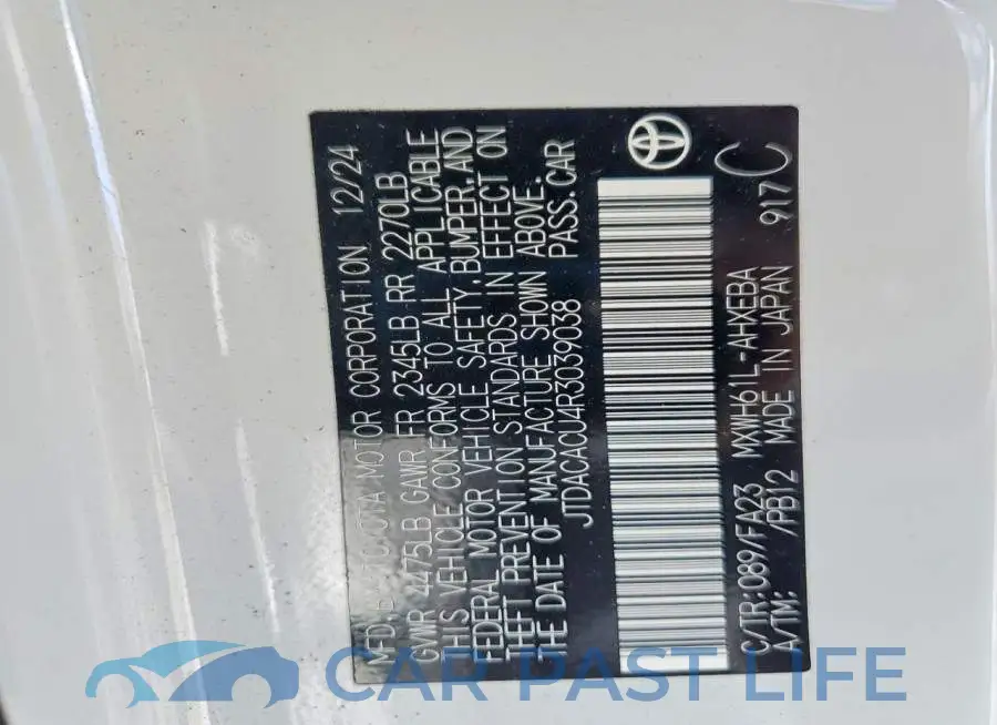 JTDACACU4R3039038# 13