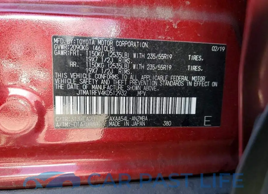 JTMA1RFV4KD512932# 13