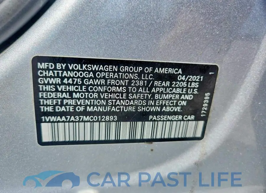 1VWAA7A37MC012893# 12