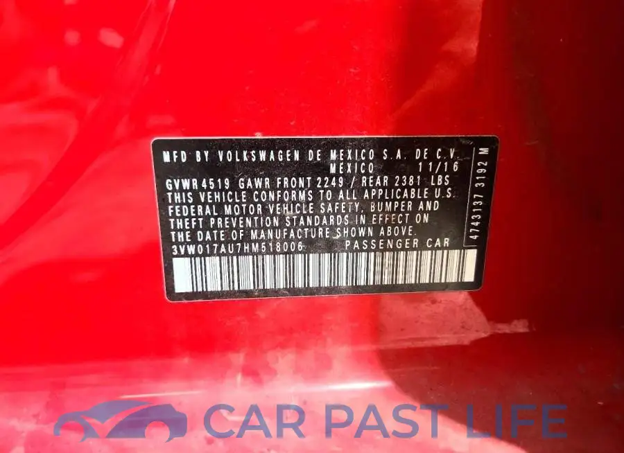3VW017AU7HM518006# 12