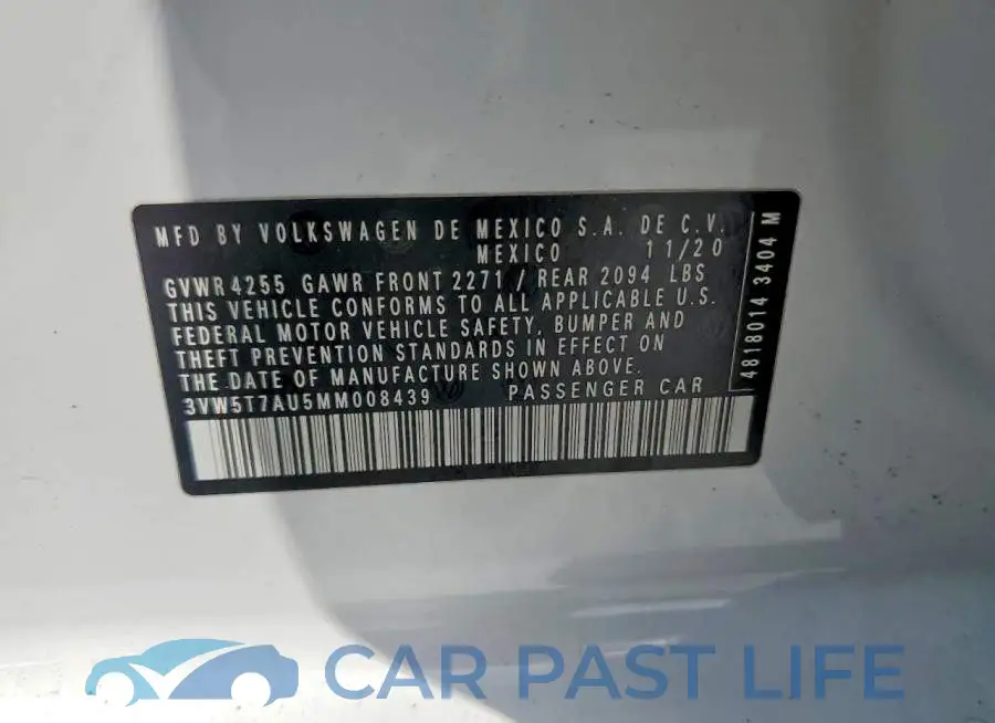 3VW5T7AU5MM008439# 12