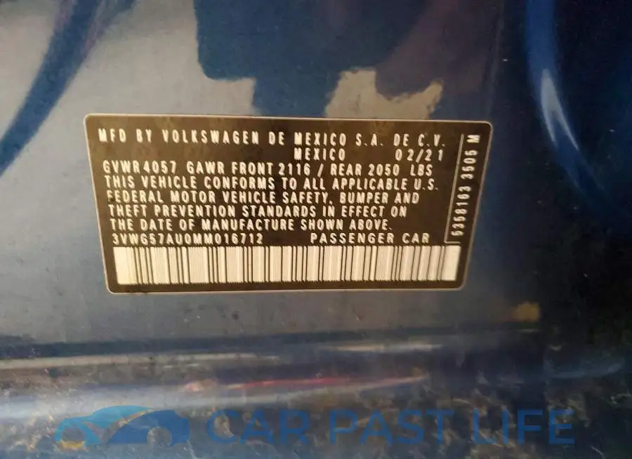 3VWG57AU0MM016712# 12