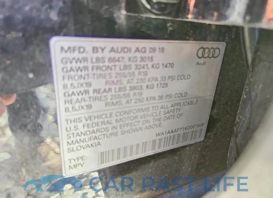 WA1AAAF71KD007606# 13