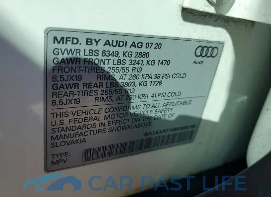 WA1AXAF74MD000165# 13