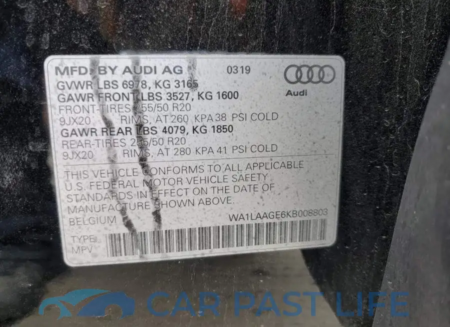 WA1LAAGE6KB008803# 13