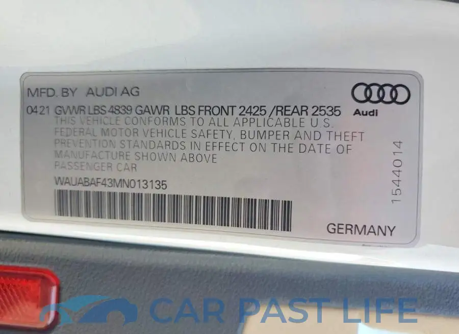 WAUABAF43MN013135# 13
