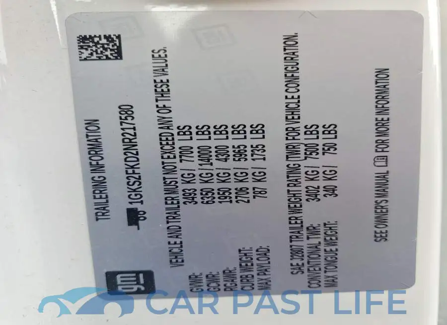 1GKS2FKD2NR217580# 13