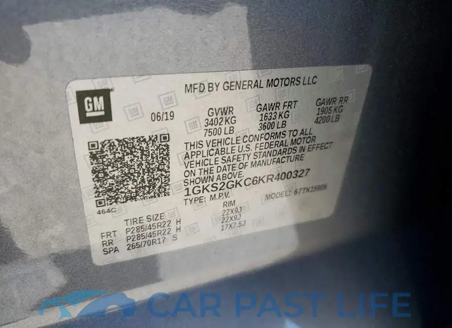 1GKS2GKC6KR400327# 13