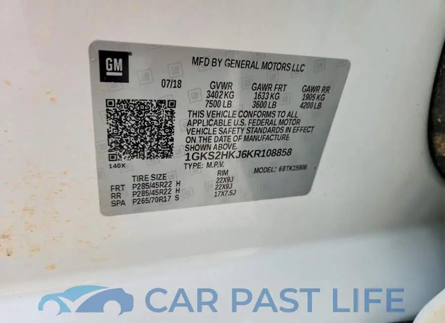 1GKS2HKJ6KR108858# 12
