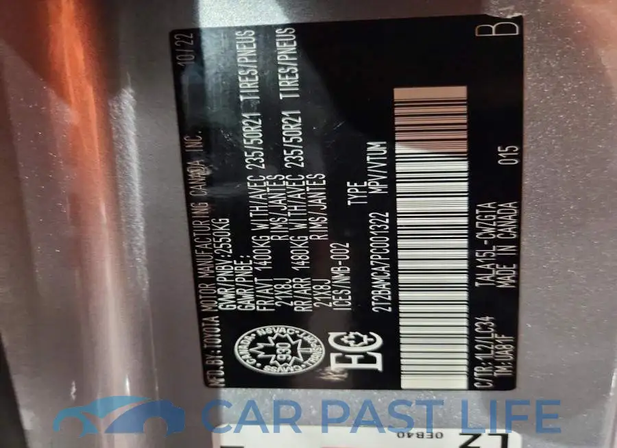 2T2BAMCA7PC001322# 12