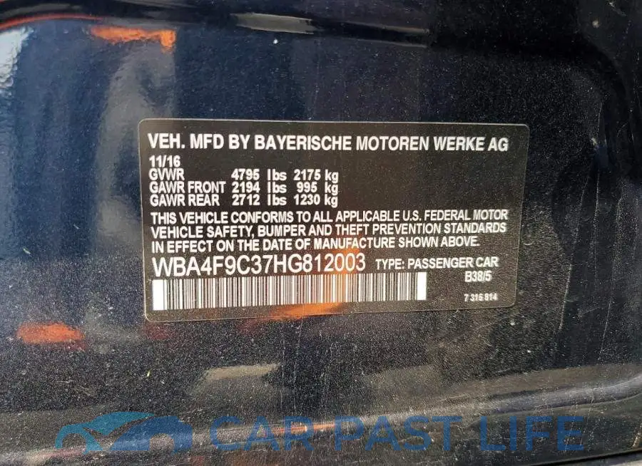 WBA4F9C37HG812003# 12