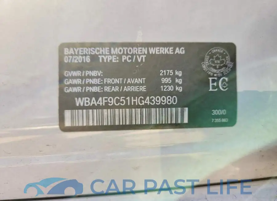 WBA4F9C51HG439980# 12