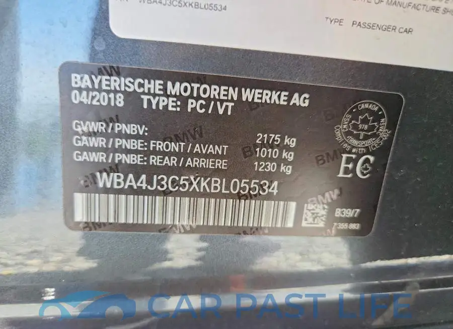 WBA4J3C5XKBL05534# 12