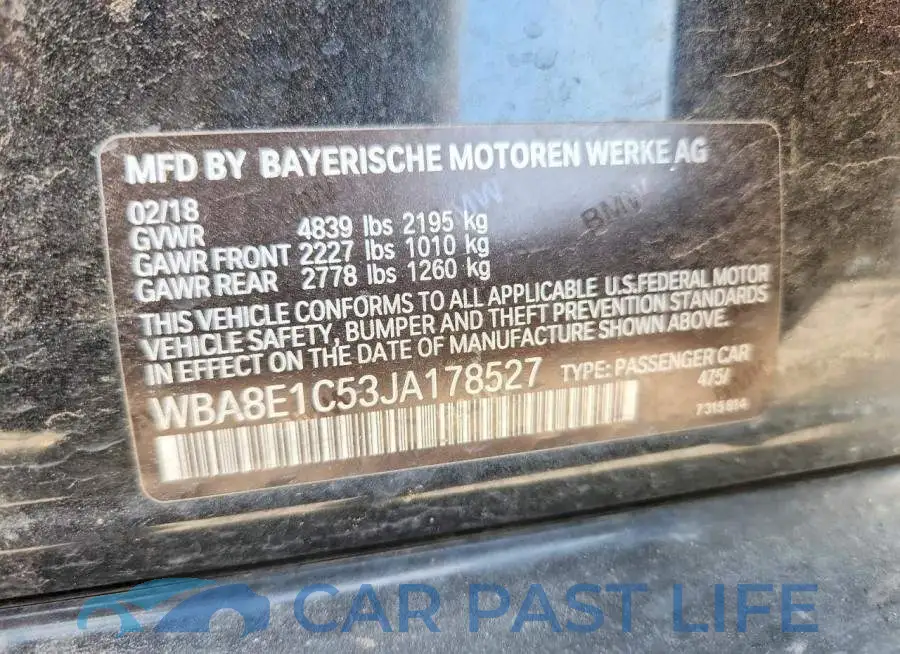 WBA8E1C53JA178527# 13