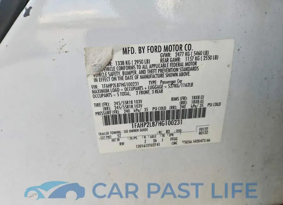 1FAHP2L87HG100231# 12