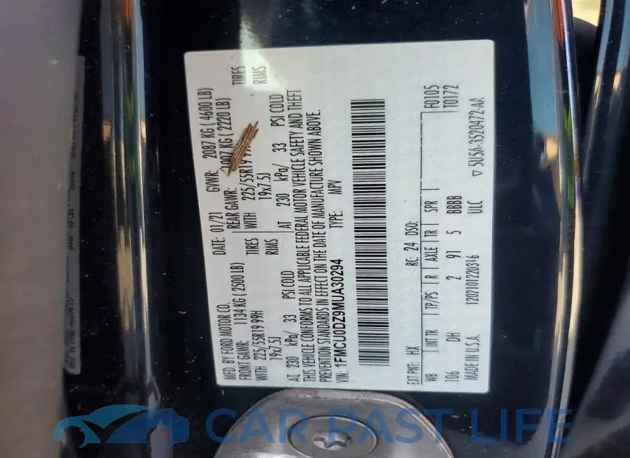 1FMCU0DZ9MUA30294# 12