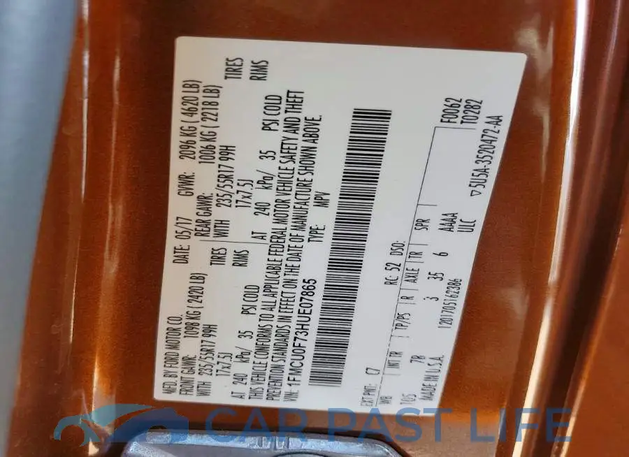 1FMCU0F73HUE07865# 13