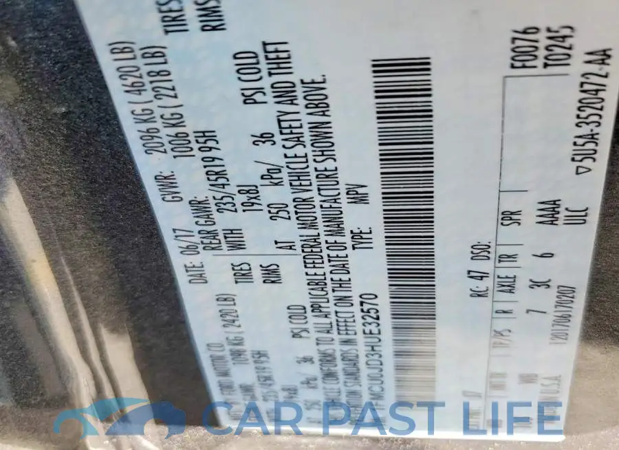 1FMCU0JD3HUE32570# 12