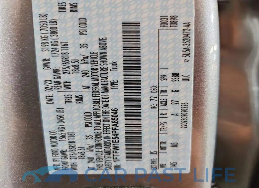 1FTFW1E54PFA85046# 12