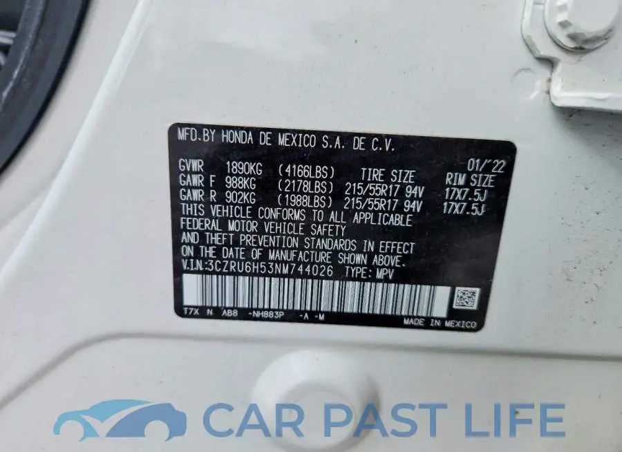 3CZRU6H53NM744026# 12