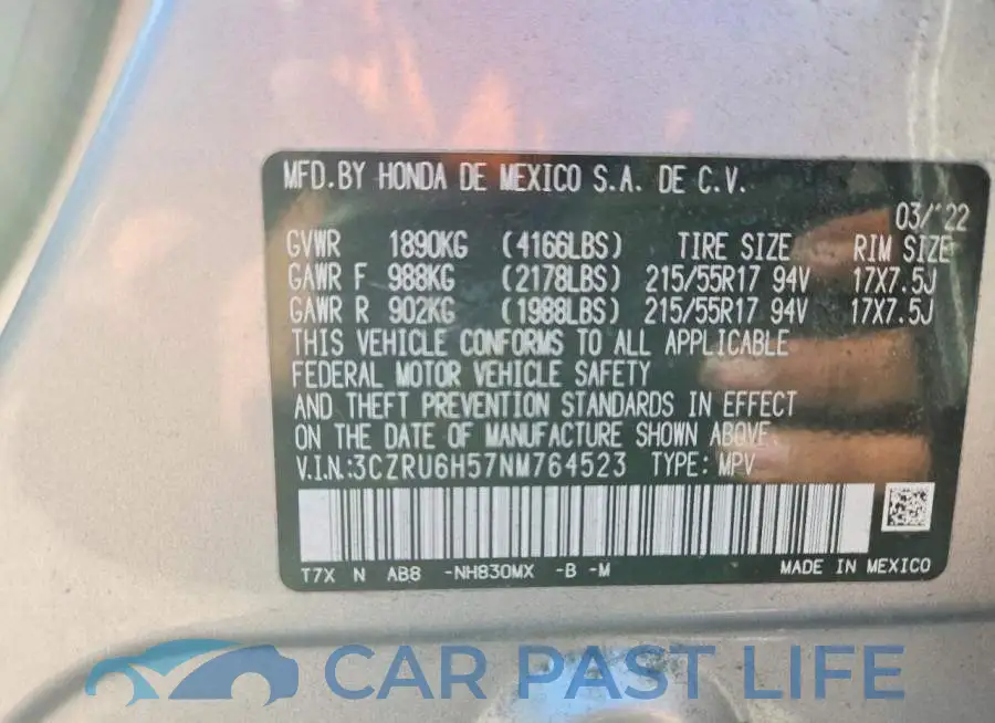 3CZRU6H57NM764523# 12