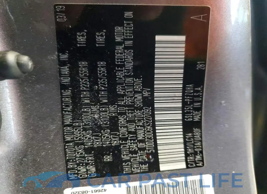 5TDDZ3DC6KS227092# 13