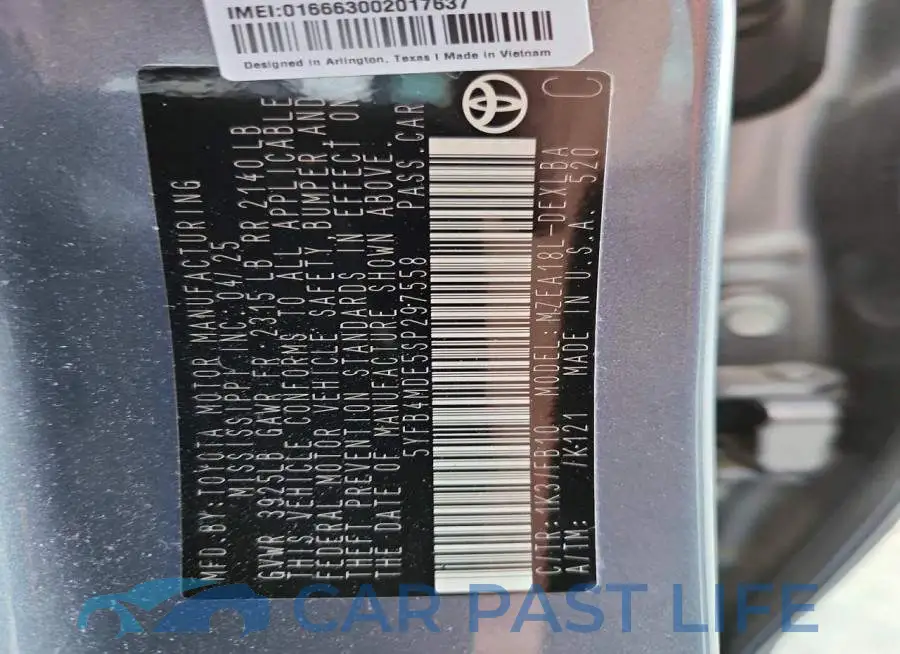 5YFB4MDE5SP297558# 12