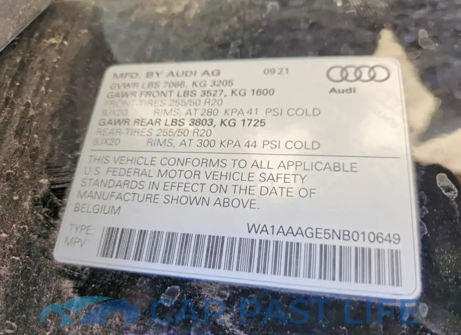 WA1AAAGE5NB010649# 12