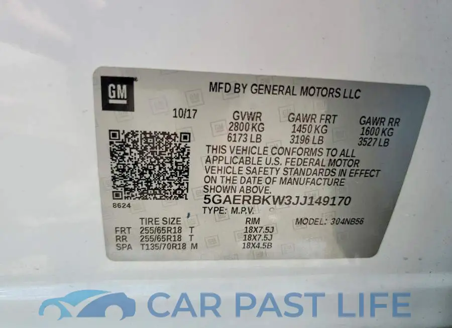 5GAERBKW3JJ149170# 13