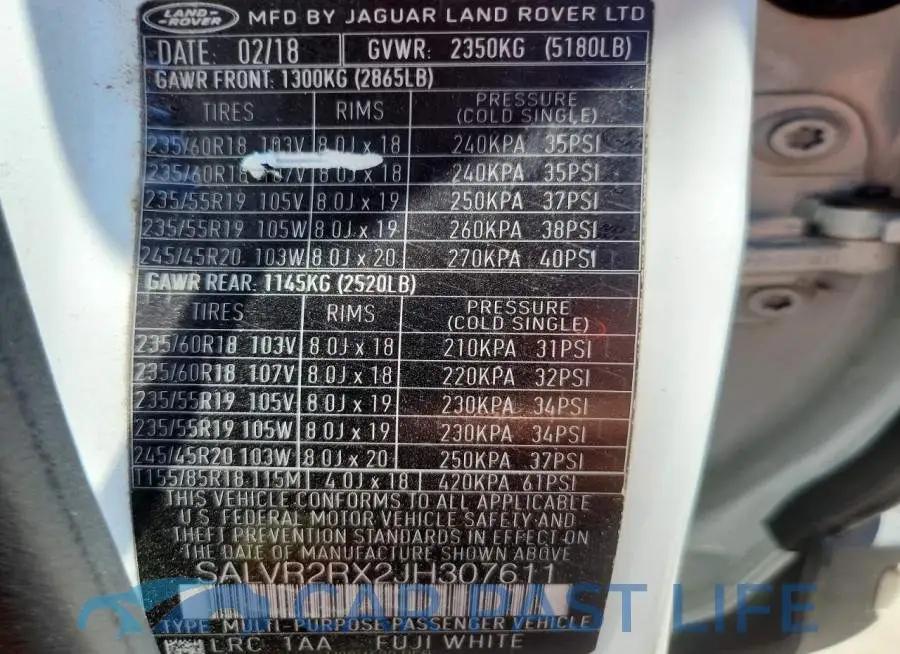 SALVR2RX2JH307611# 12