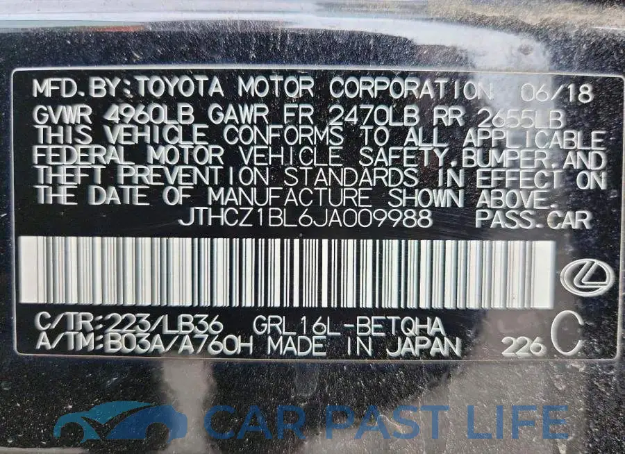 JTHCZ1BL6JA009988# 13