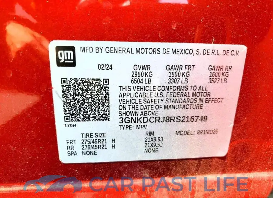3GNKDCRJ8RS216749# 12