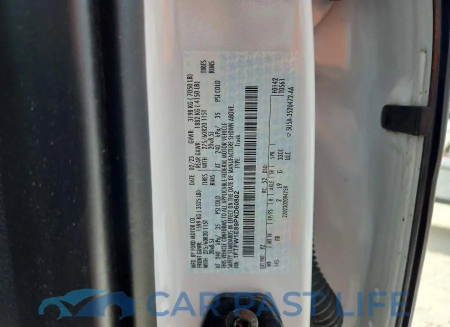 1FTFW1E89PKD60802# 12