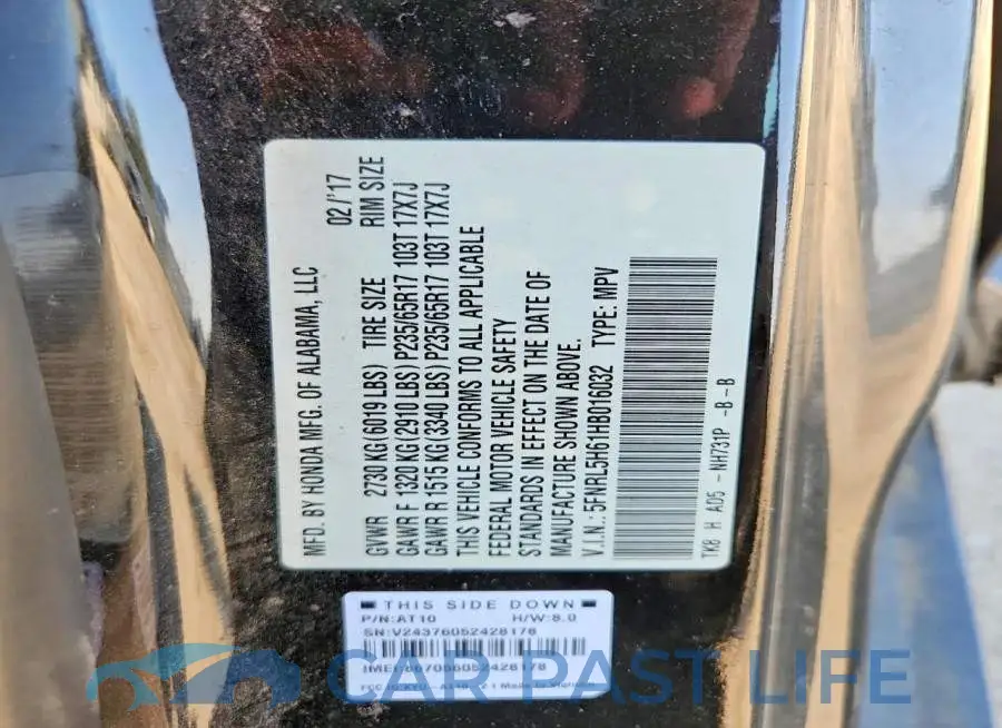 5FNRL5H61HB016032# 13