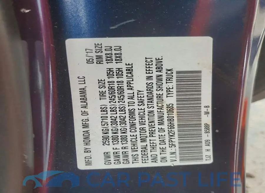 5FPYK2F66HB010685# 12